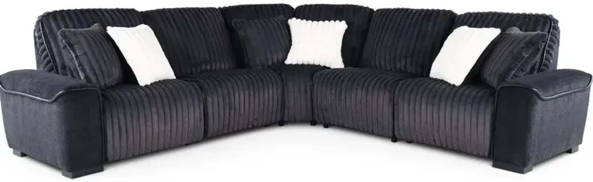 Furry Charcoal 5 Piece Power Reclining Sectional