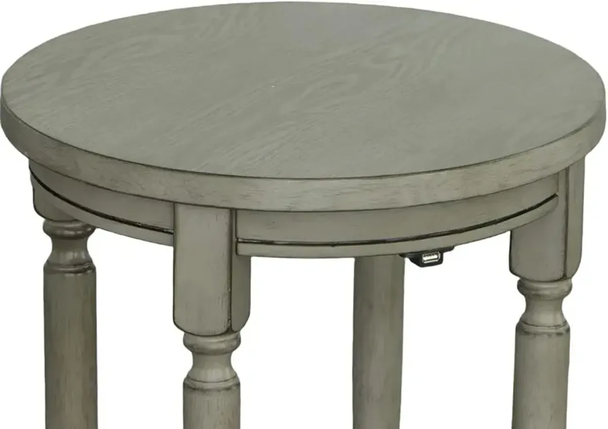 Ella Gray Side Table with Charging Port