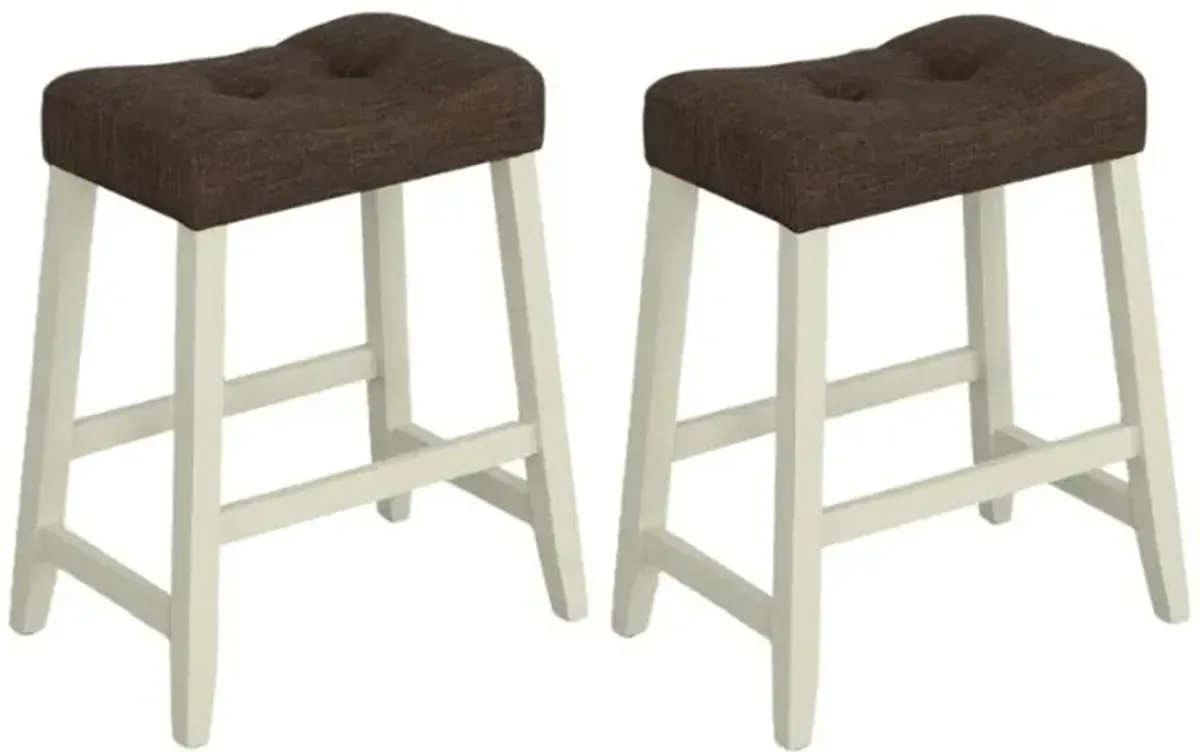 Oakwood Dark Brown and Cream Counter Stools, Set of 2