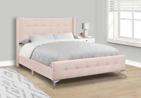Pink Velvet Queen Upholstered Bed