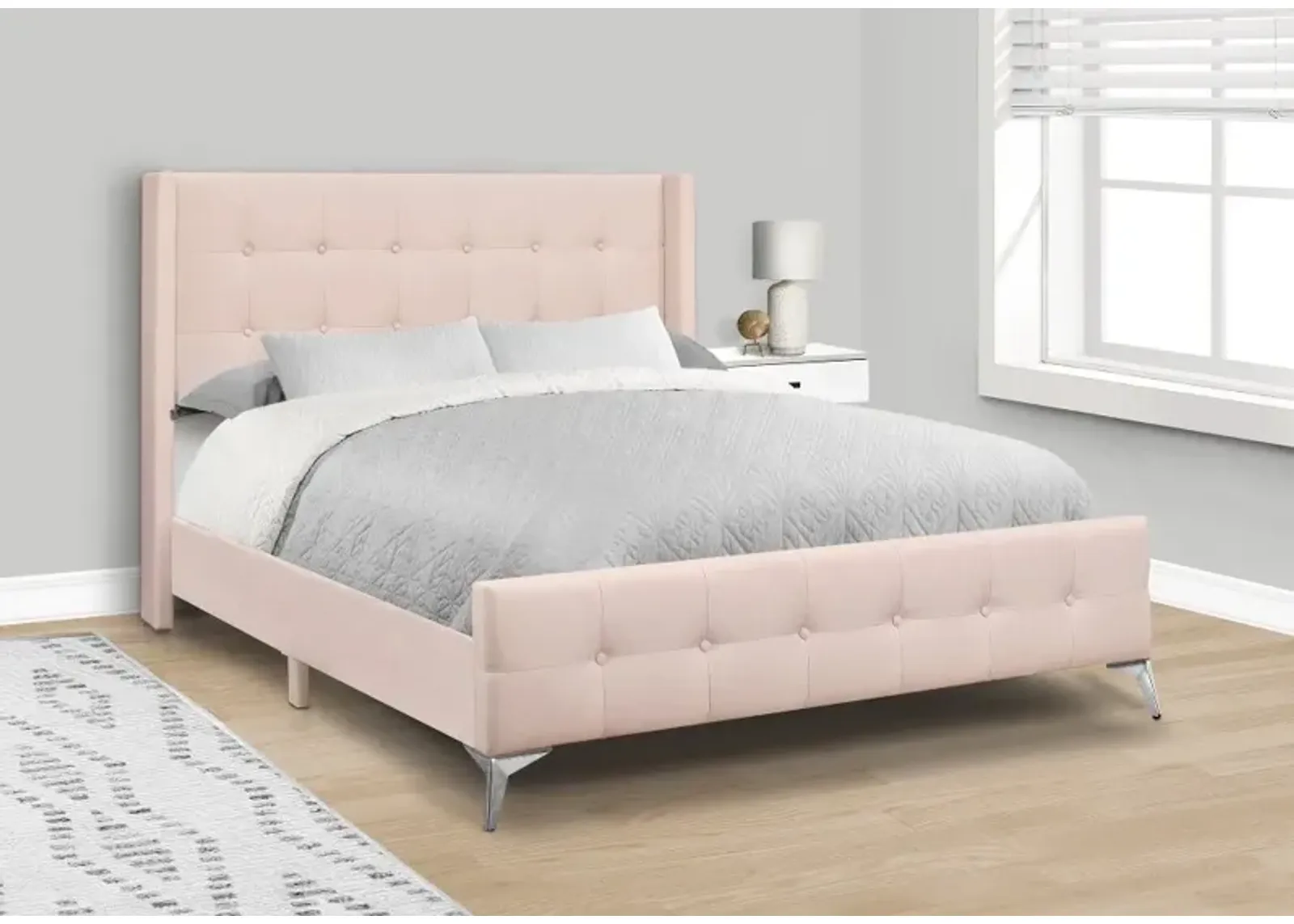 Pink Velvet Queen Upholstered Bed