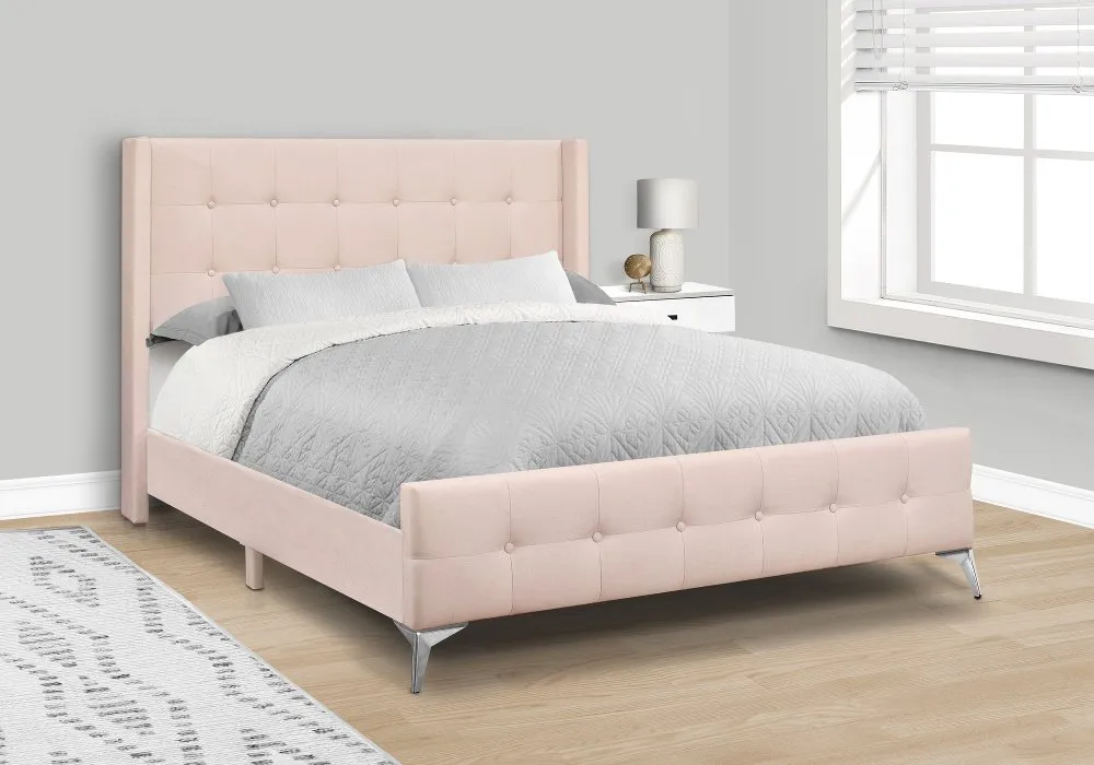 Pink Velvet Queen Upholstered Bed