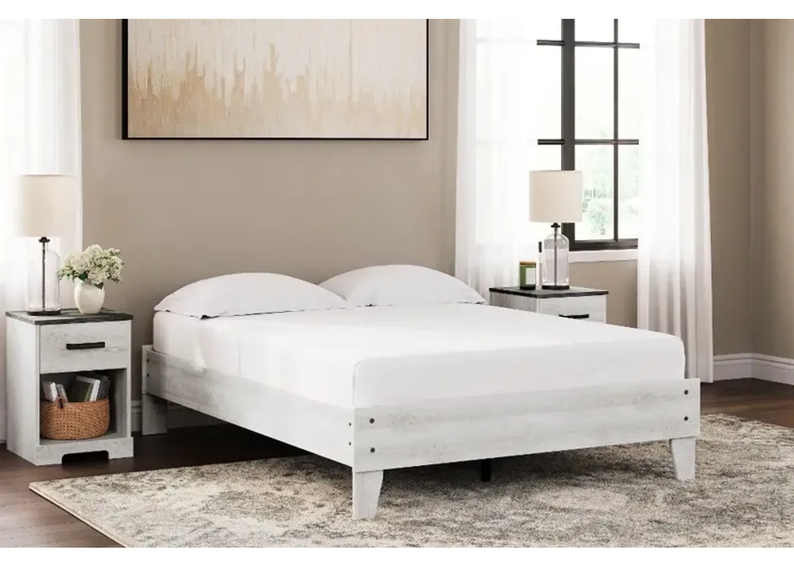 Sutton Whitewash Full Platform Bed