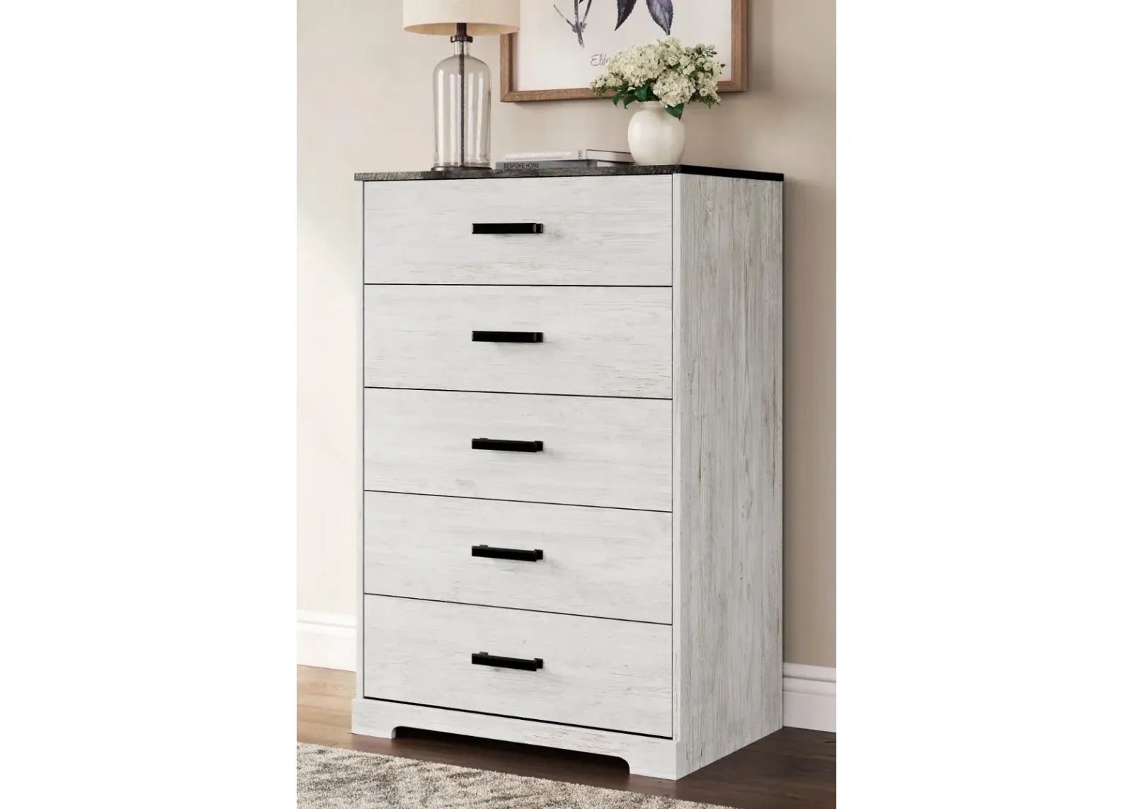 Sutton Whitewash Five Drawer Chest