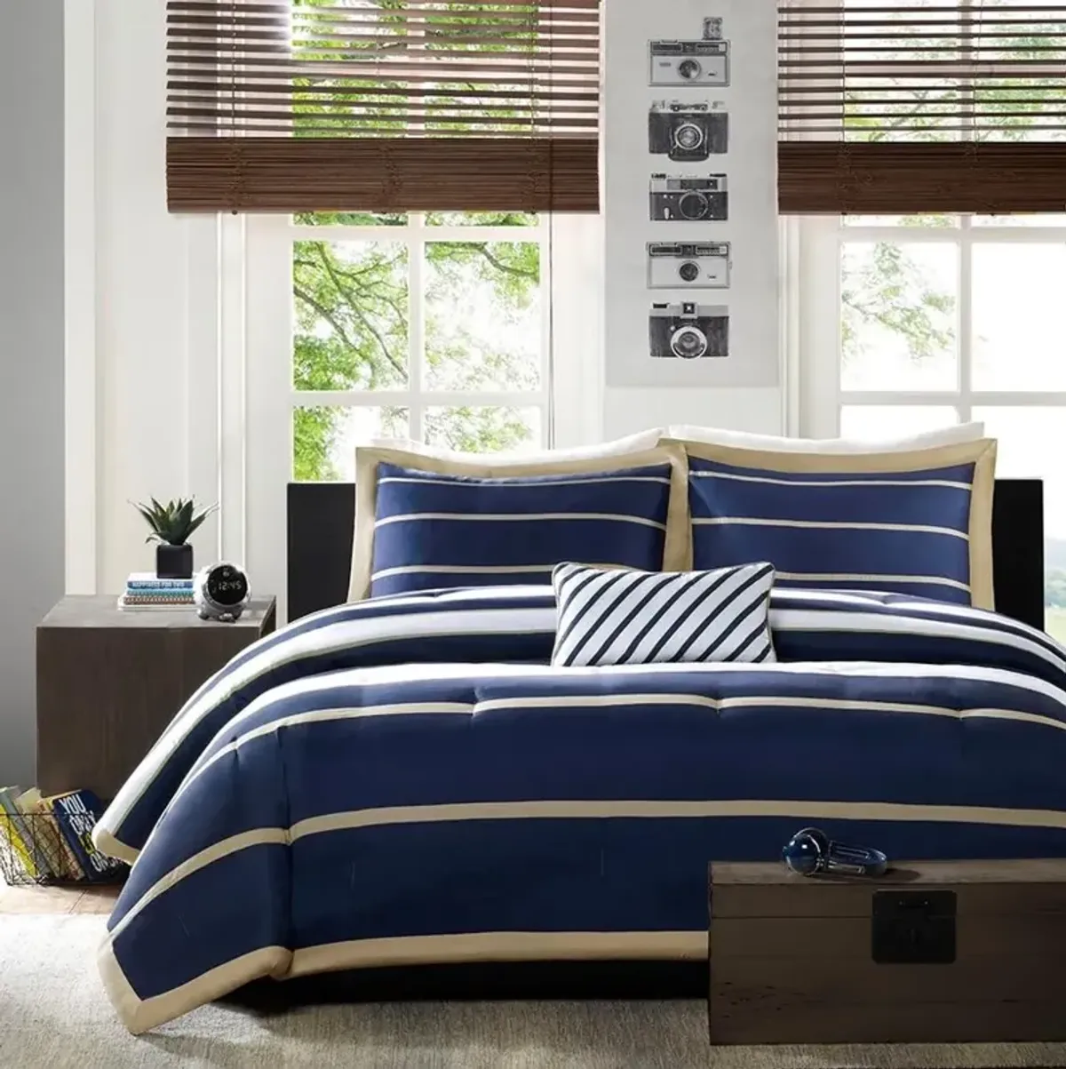 Ashton Navy Blue Twin 3-Piece Comforter Set
