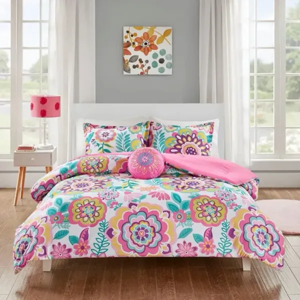 Camille Pink Floral Full/Queen 3-Piece Comforter Set