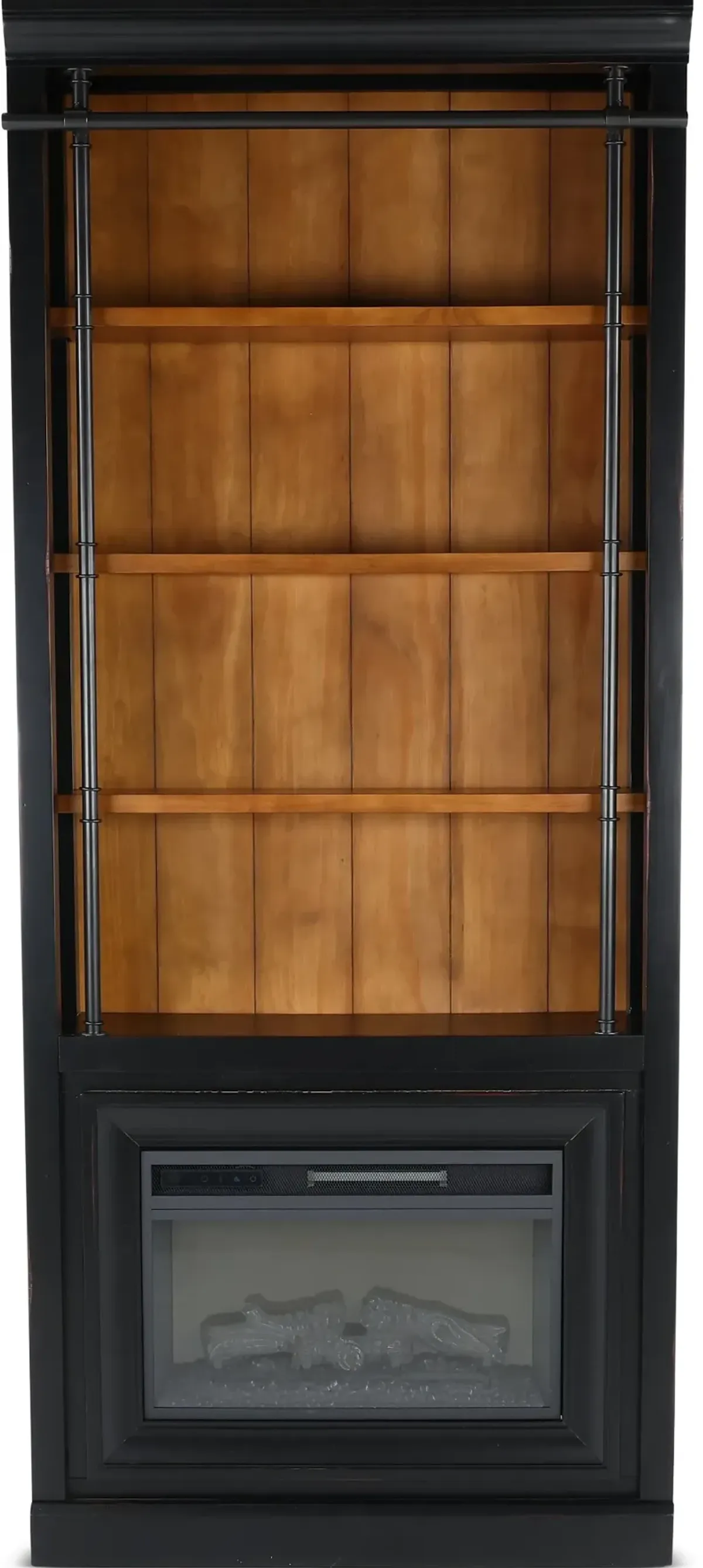 Toulouse Two-Tone Black and Honey Bookcase with Fireplace