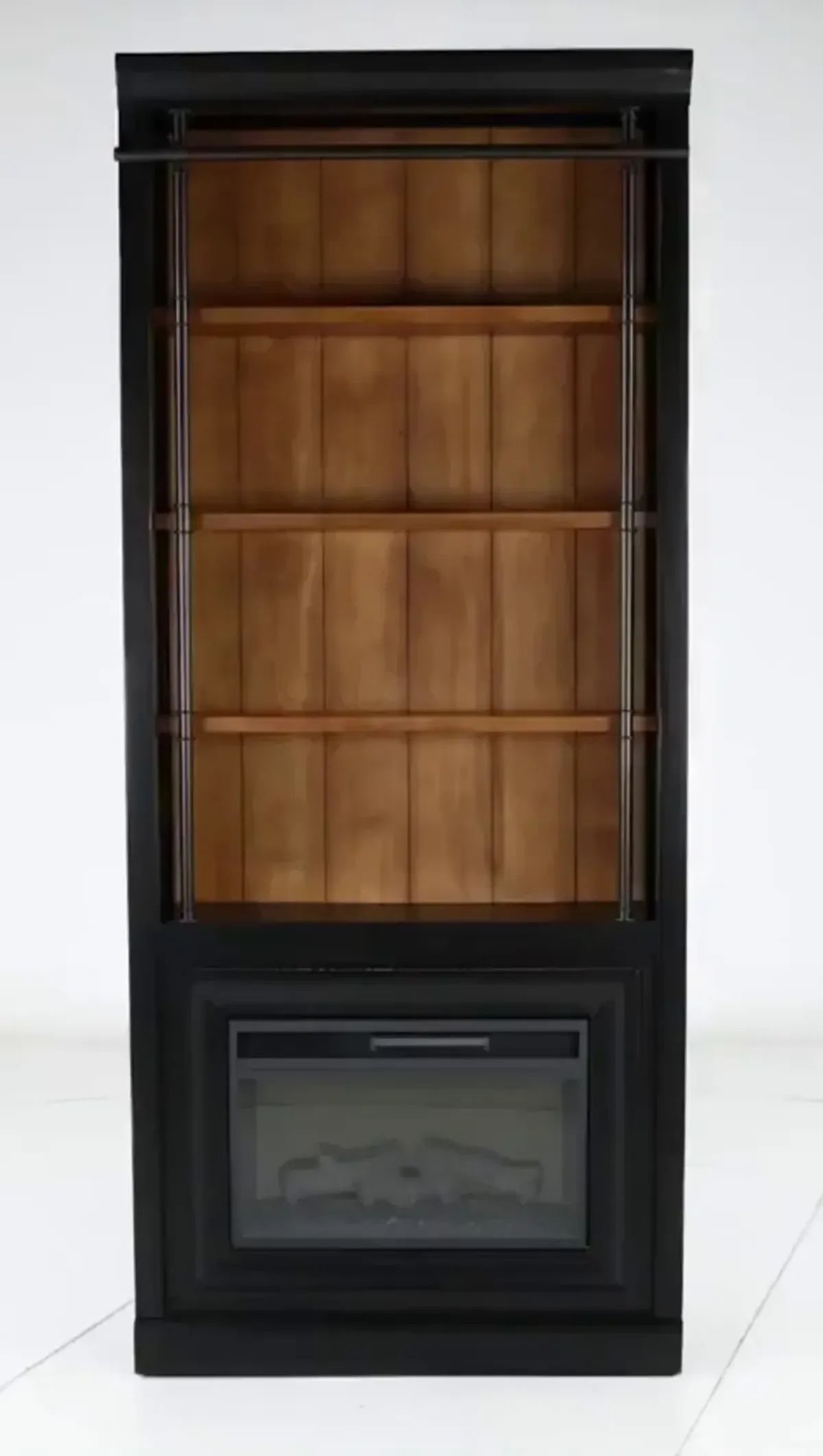 Toulouse Two-Tone Black and Honey Bookcase with Fireplace