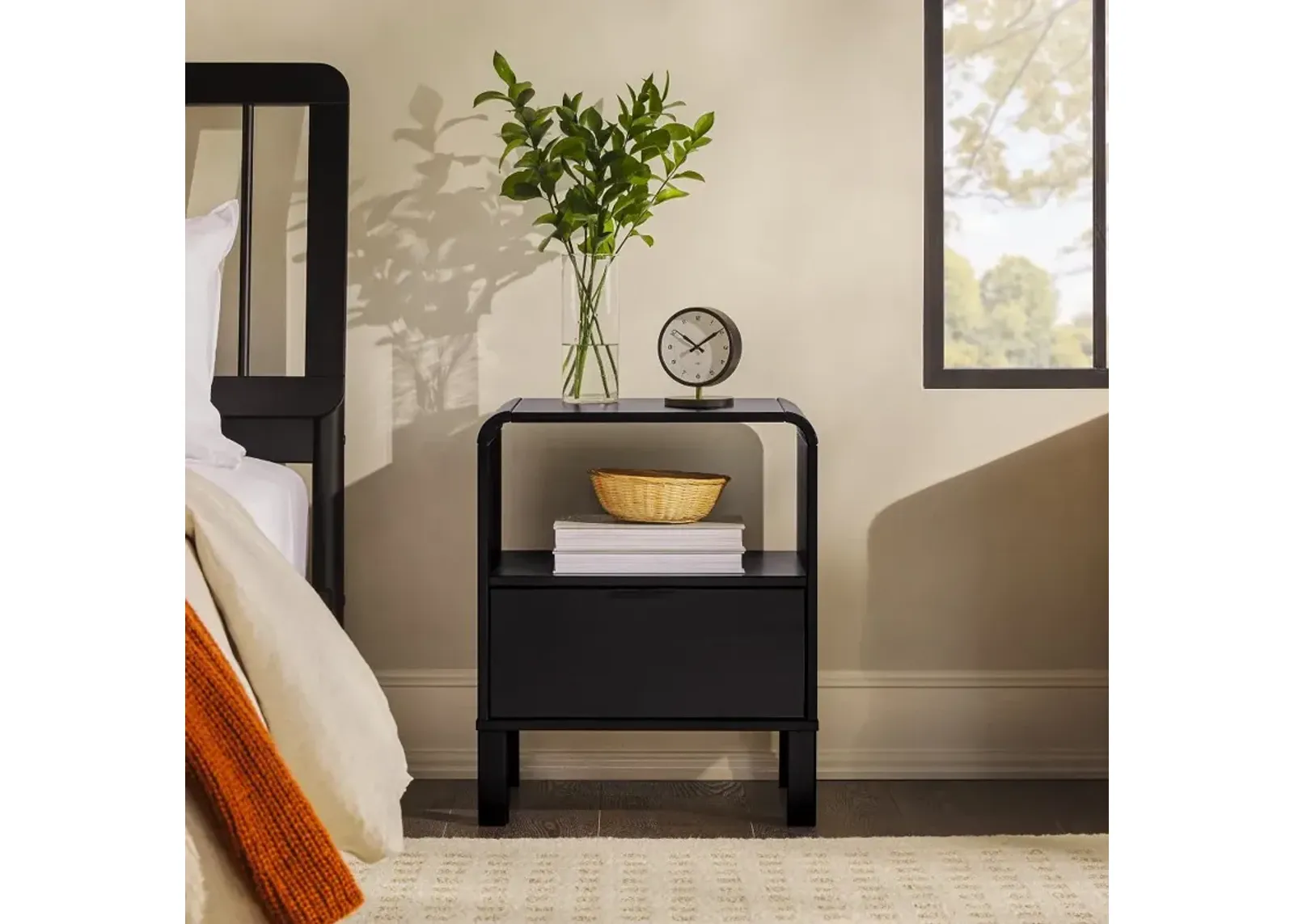 Elias Black Rounded Edge Nightstand