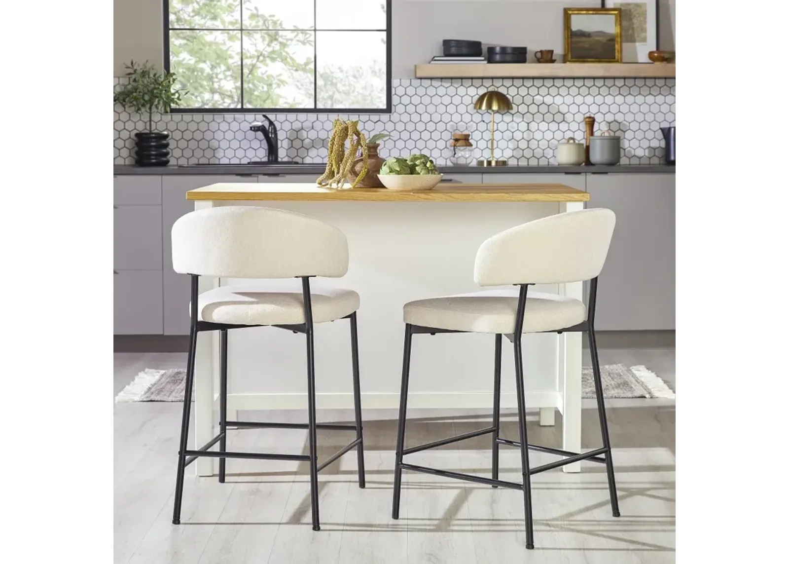 Alexis Ivory Curved Back Counter Height Stool - Set of 2