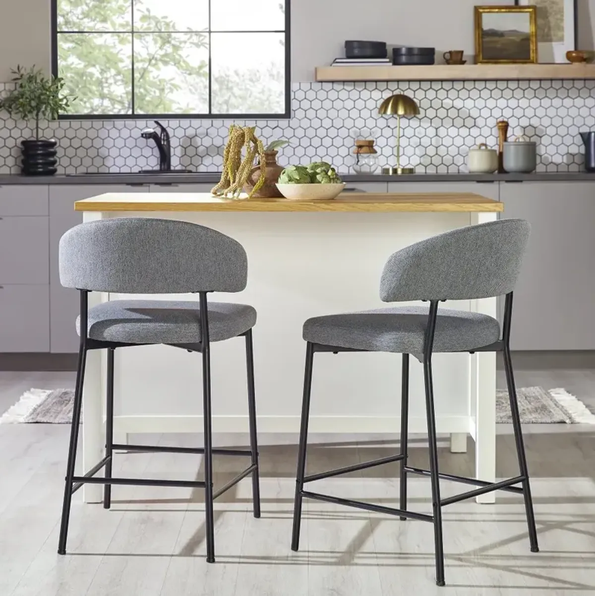 Alexis Charcoal Curved Back Counter Height Stool - Set of 2