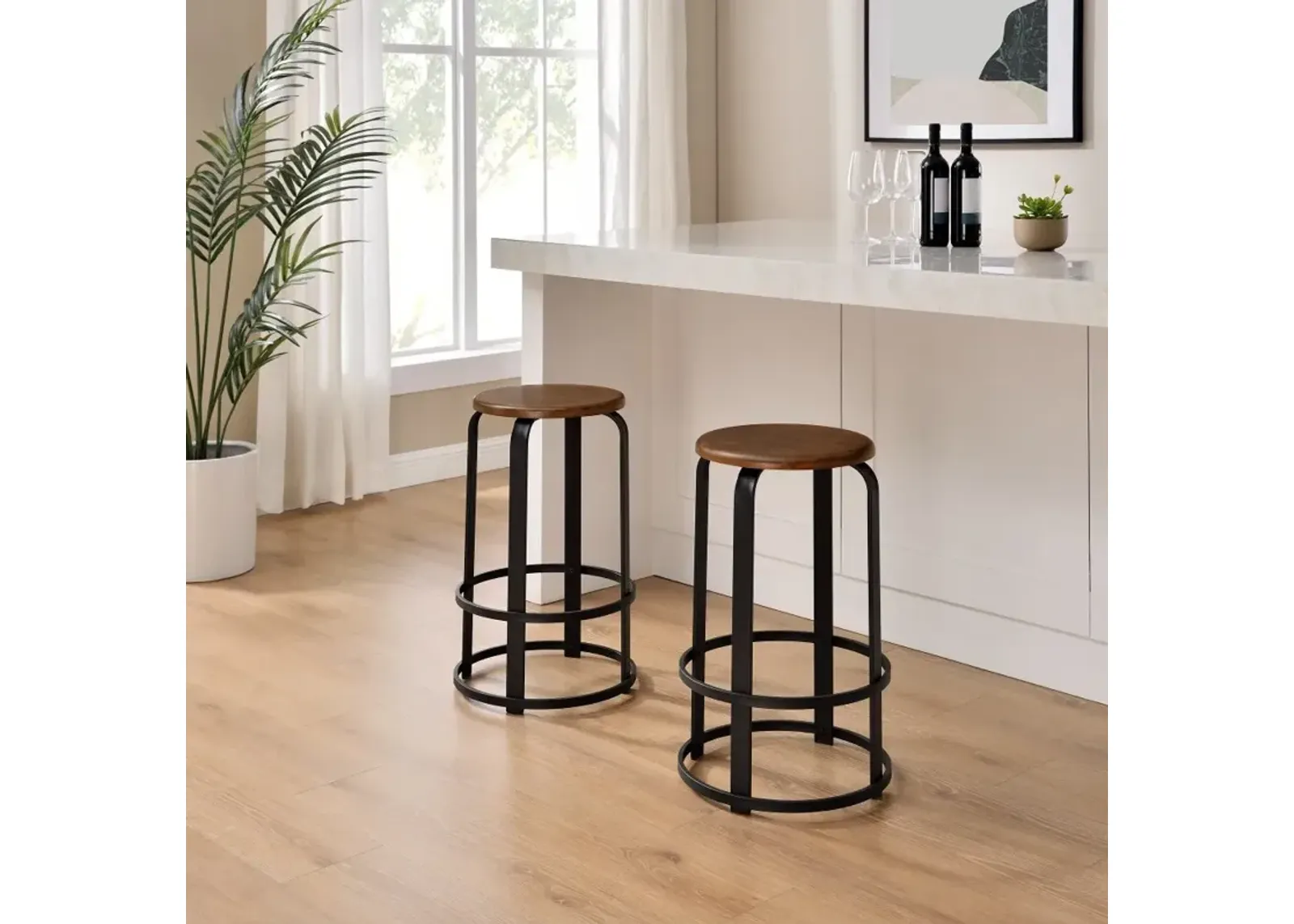 Colton 26" Metal and Wood Round Bar Stool