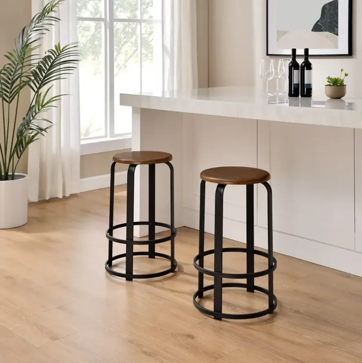 Colton 26" Metal and Wood Round Bar Stool