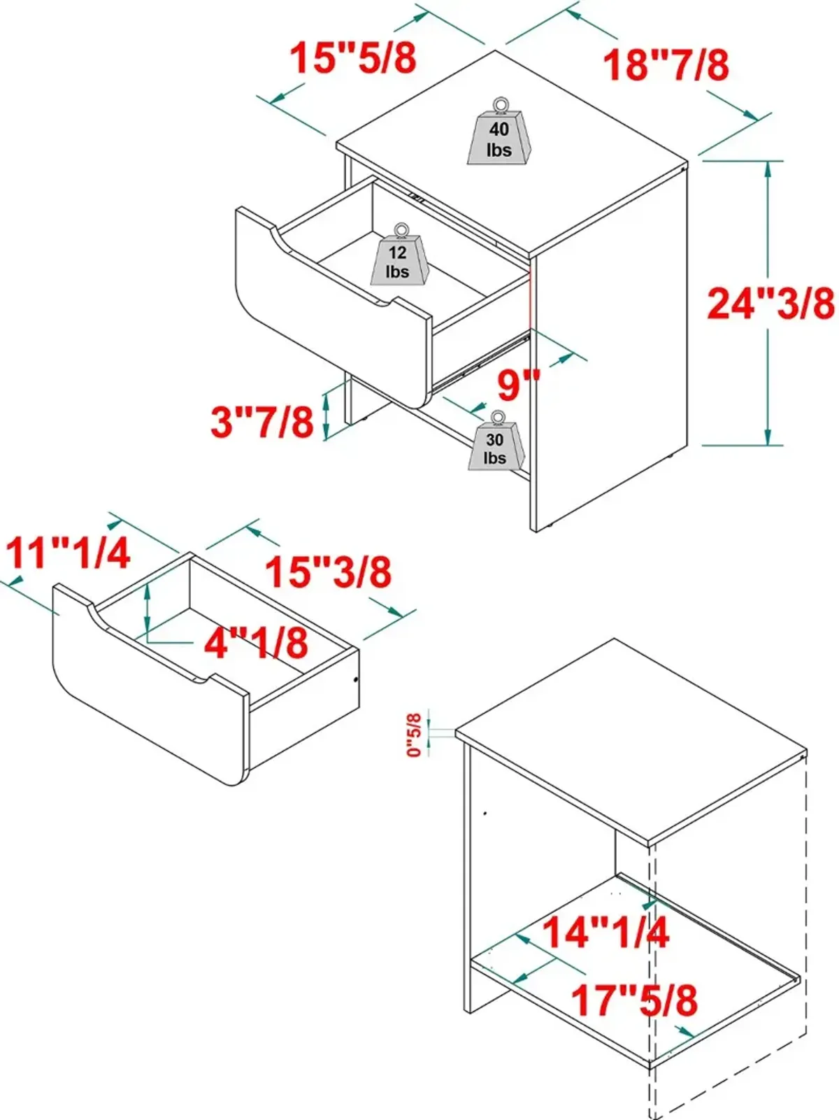 Green Modern 1-Drawer Nightstand