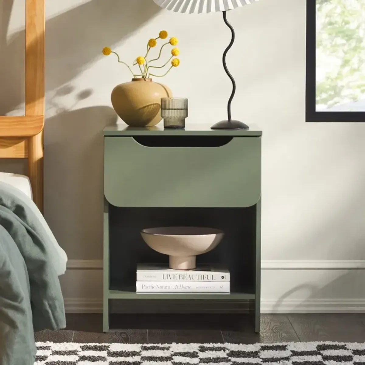 Green Modern 1-Drawer Nightstand