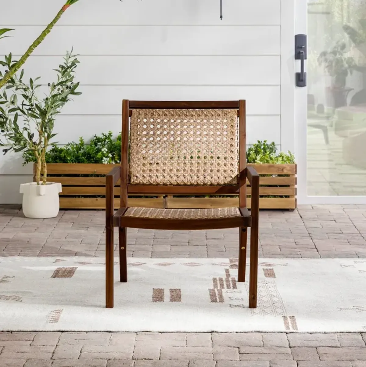 Colby Wood and Rattan Outdoor Accent Chair