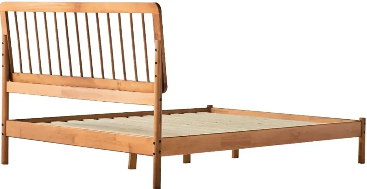 Cama Caramel Wood Queen Spindle Bed