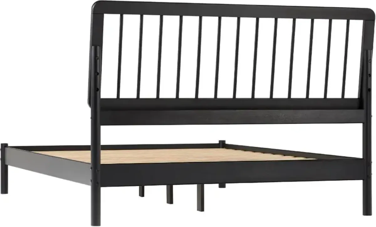 Cama Black Wood Queen Spindle Bed