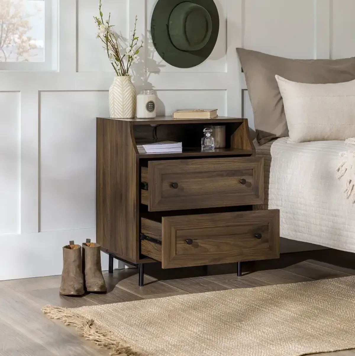 Welsh Walnut Open Top End Table with USB