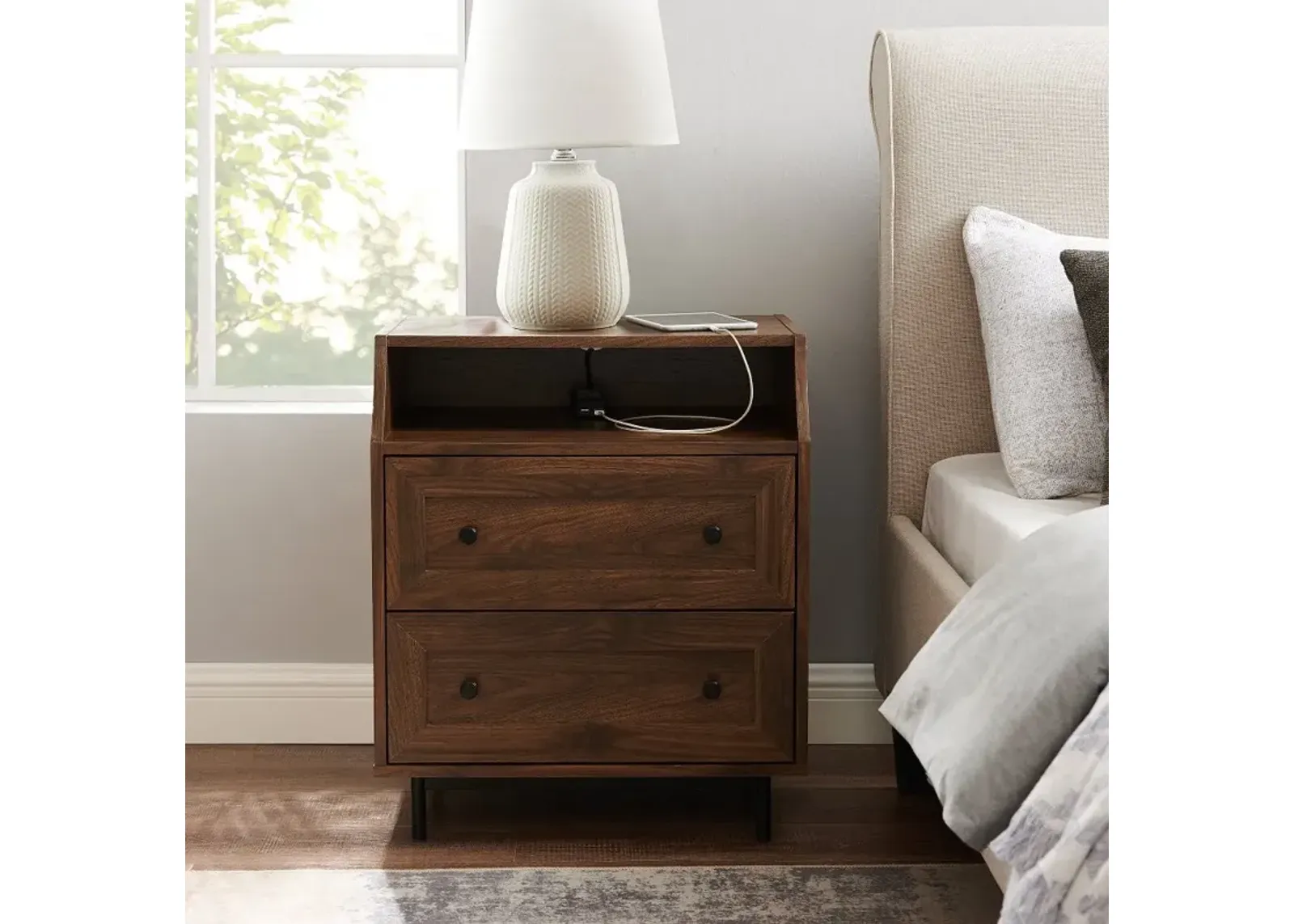 Welsh Walnut Open Top End Table with USB