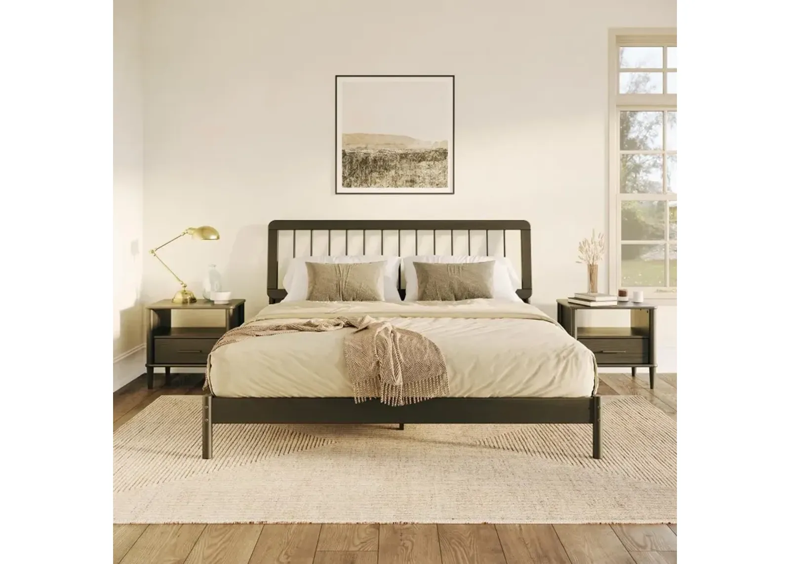 Cama Black Wood King Spindle Bed