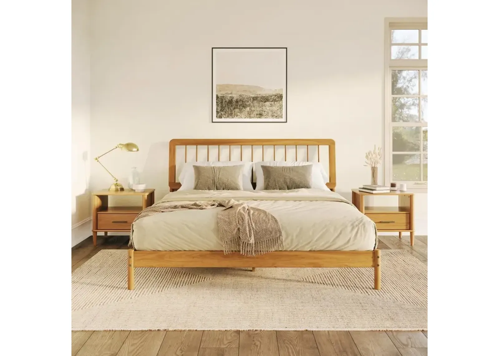 Cama Caramel Wood King Spindle Bed