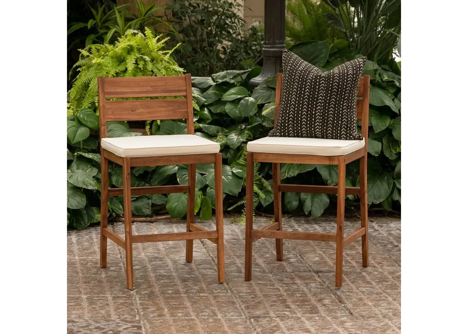 Outdoor Acacia Wood Counter Stools, Set of 2