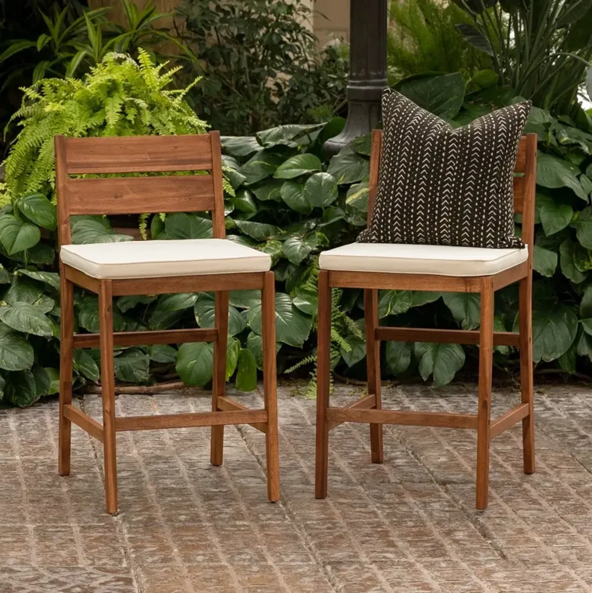 Outdoor Acacia Wood Counter Stools, Set of 2