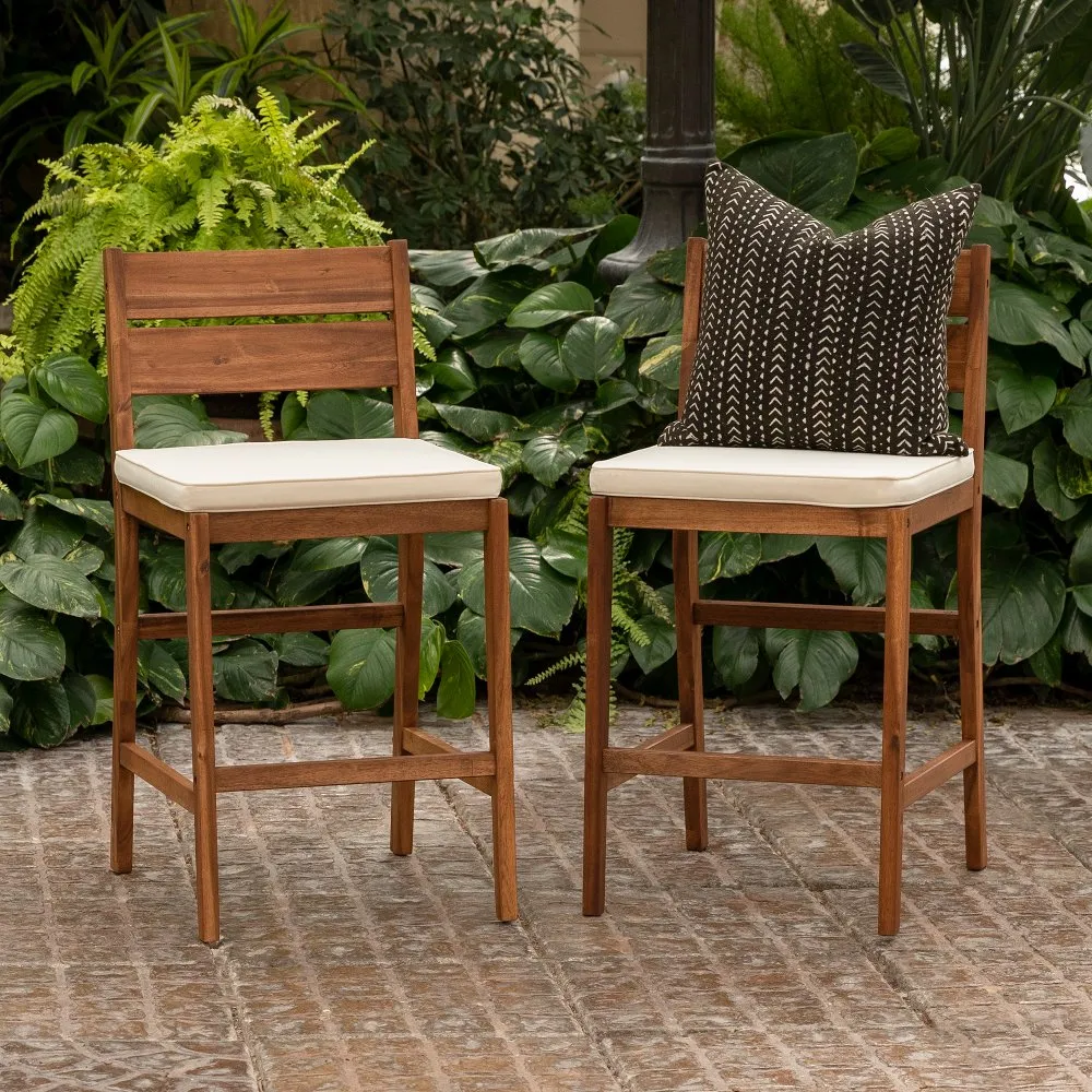 Outdoor Acacia Wood Counter Stools, Set of 2