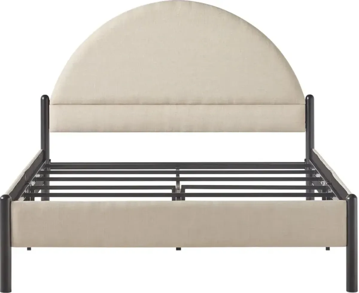 Gastonia Queen Beige Upholstered Bed with Arched Headboard