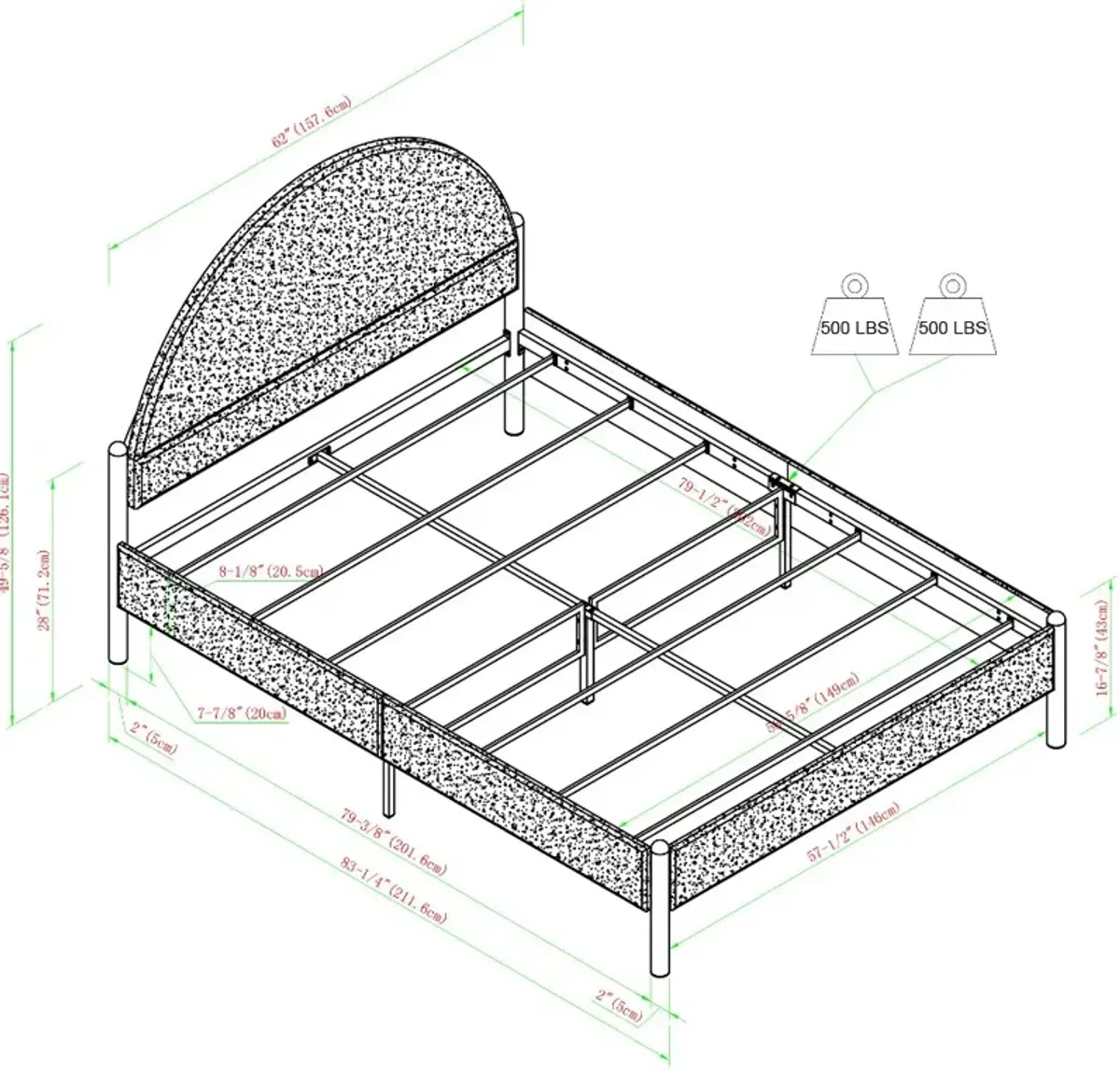 Gastonia Queen Gray Upholstered Bed with Arched Headboard