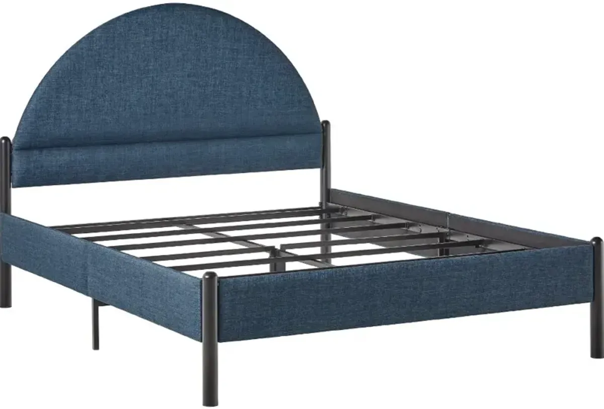 Gastonia Queen Blue Upholstered Bed with Arched Headboard