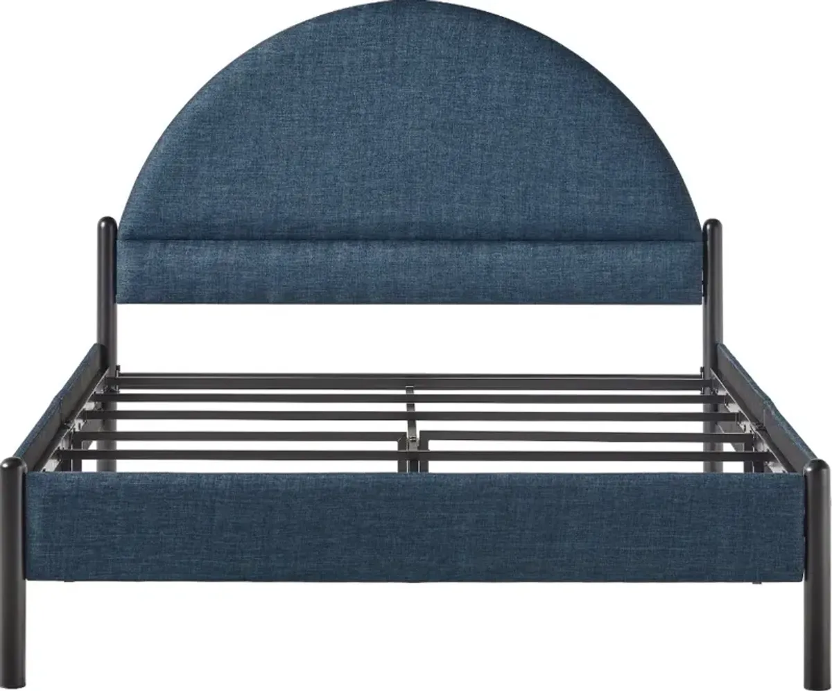 Gastonia Queen Blue Upholstered Bed with Arched Headboard