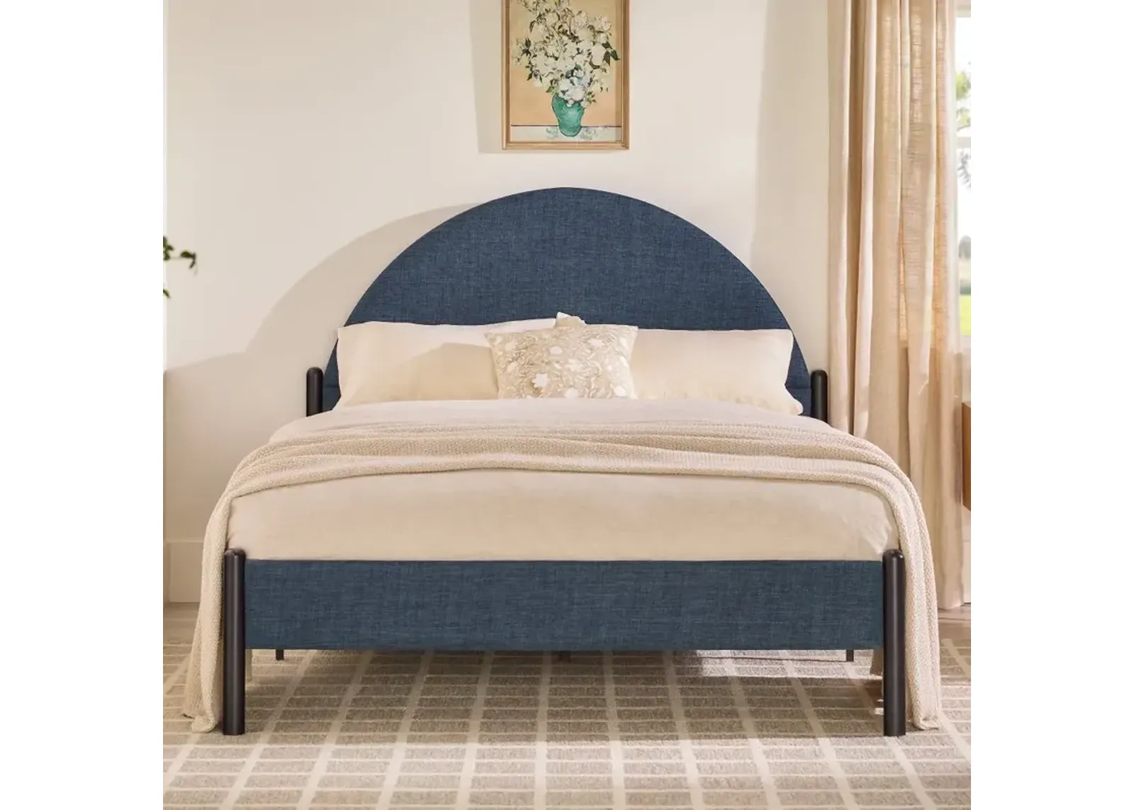 Gastonia Queen Blue Upholstered Bed with Arched Headboard