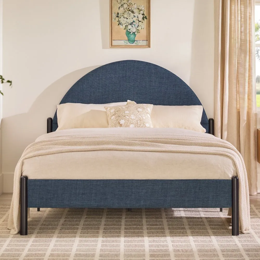 Gastonia Queen Blue Upholstered Bed with Arched Headboard