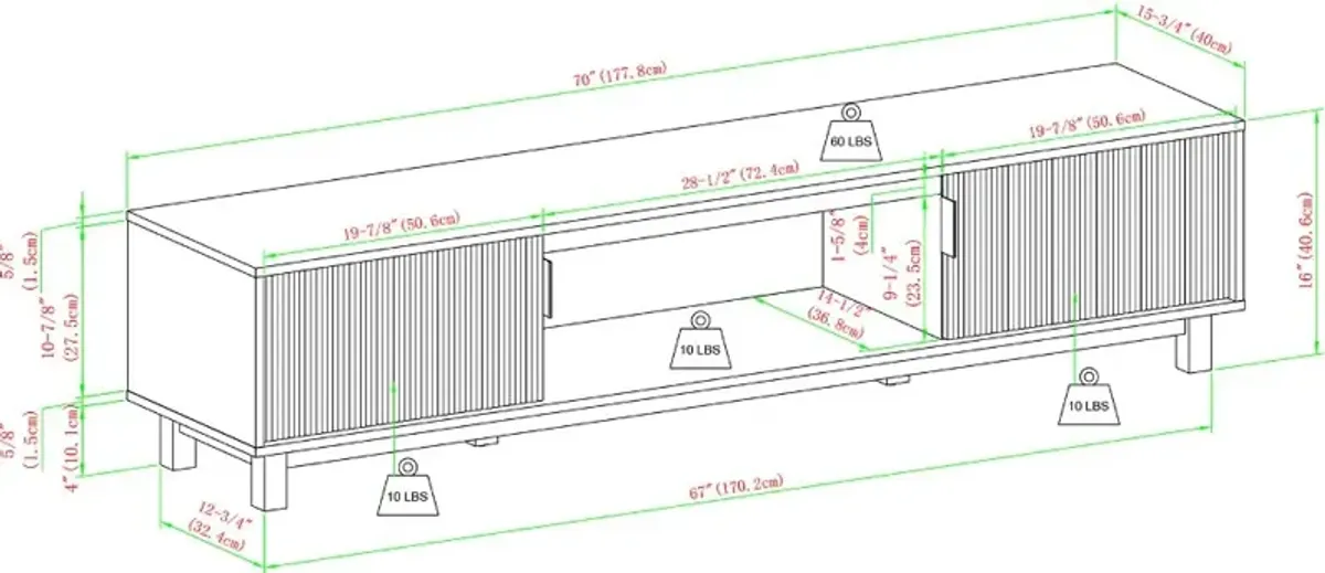 Arundo 70" 2 Door Oak TV Stand with Reeded Fronts