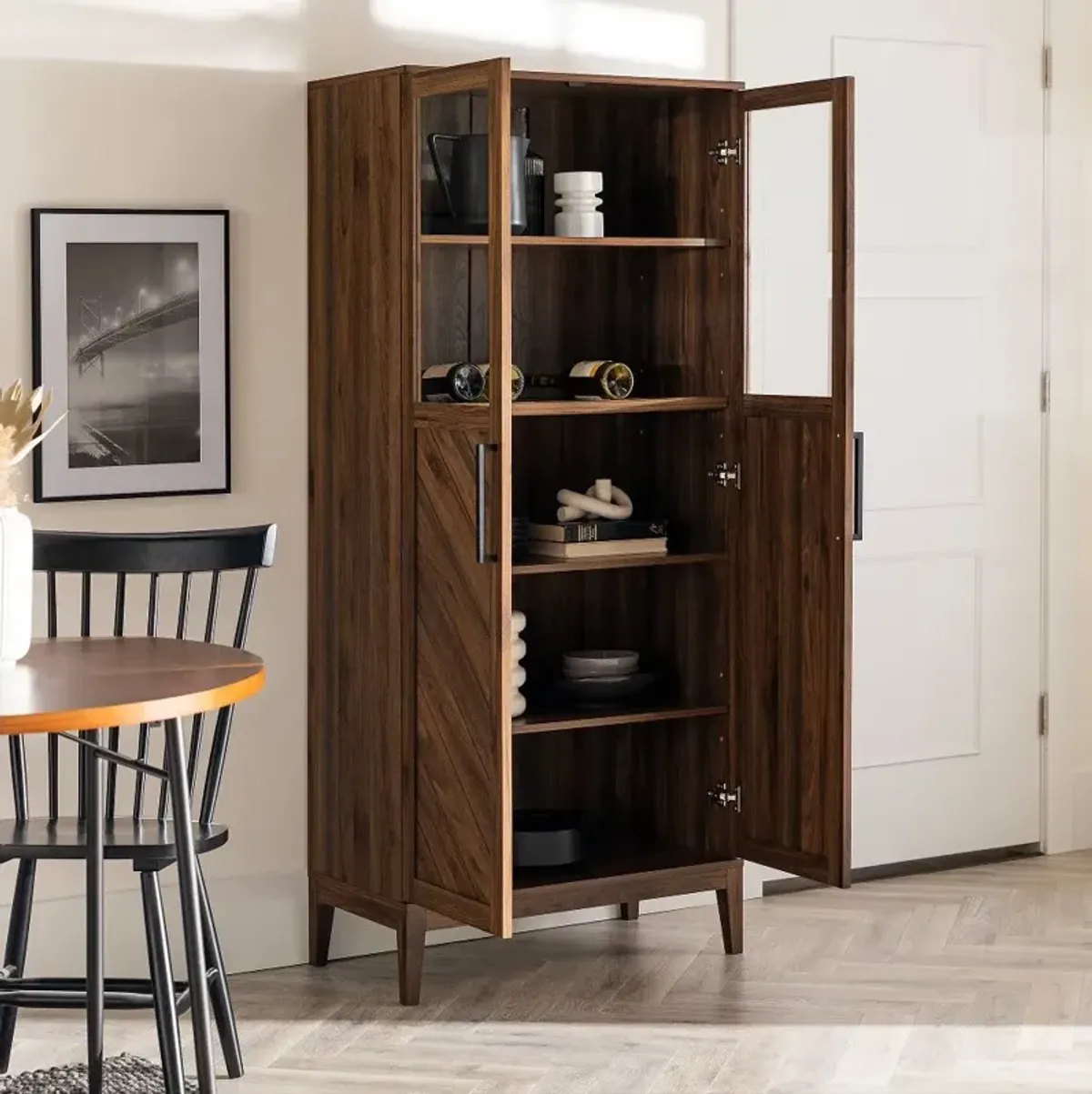 Logan 68" Walnut Chevron Storage Cabinet