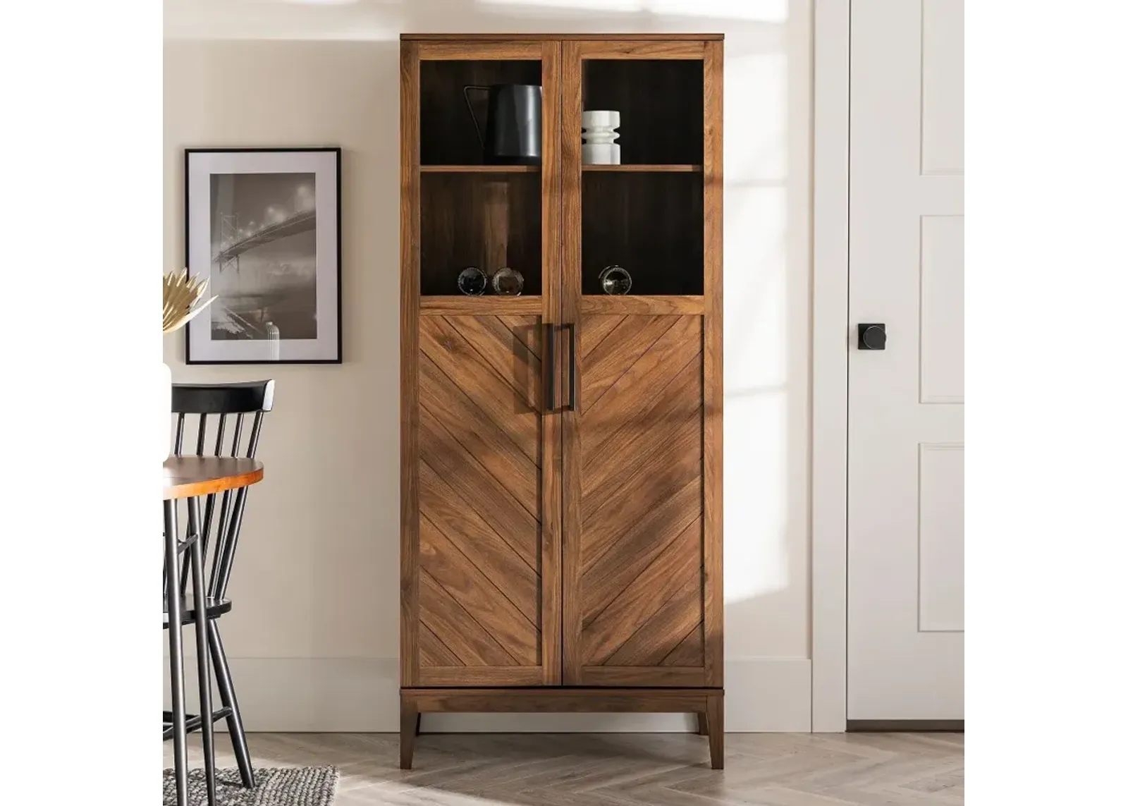 Logan 68" Walnut Chevron Storage Cabinet