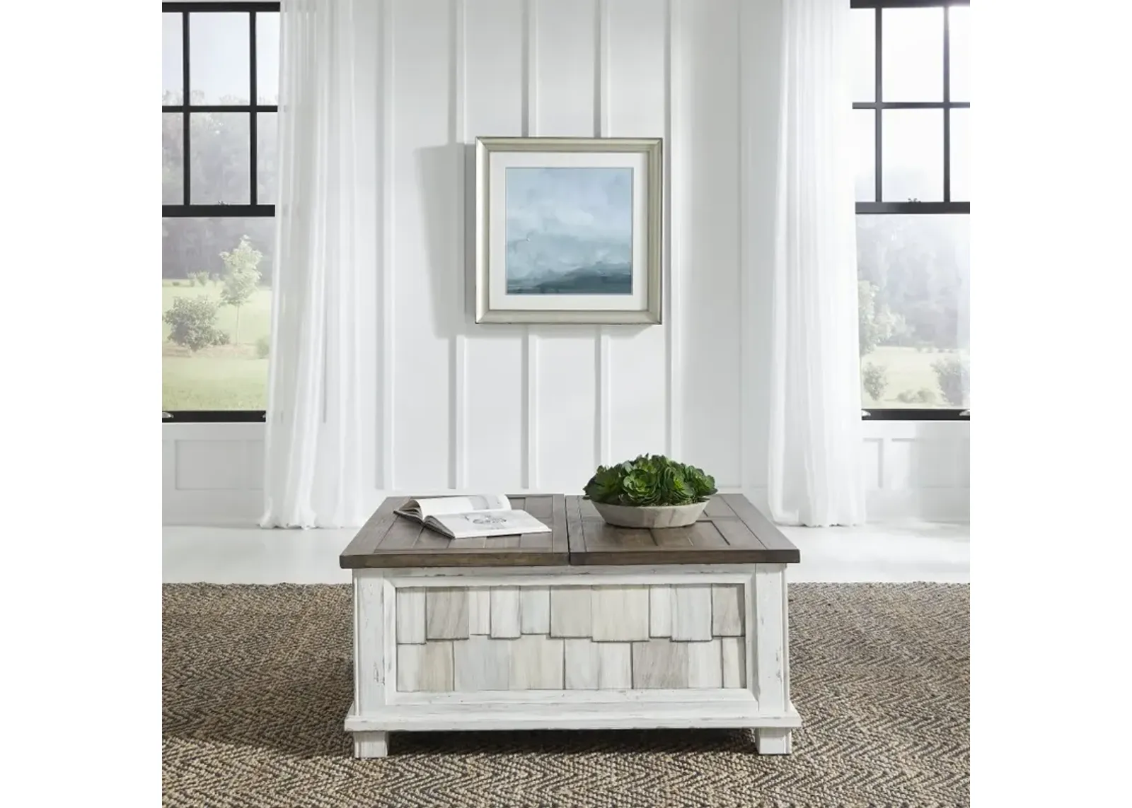 River Place White and Brown Lift Coffee Table