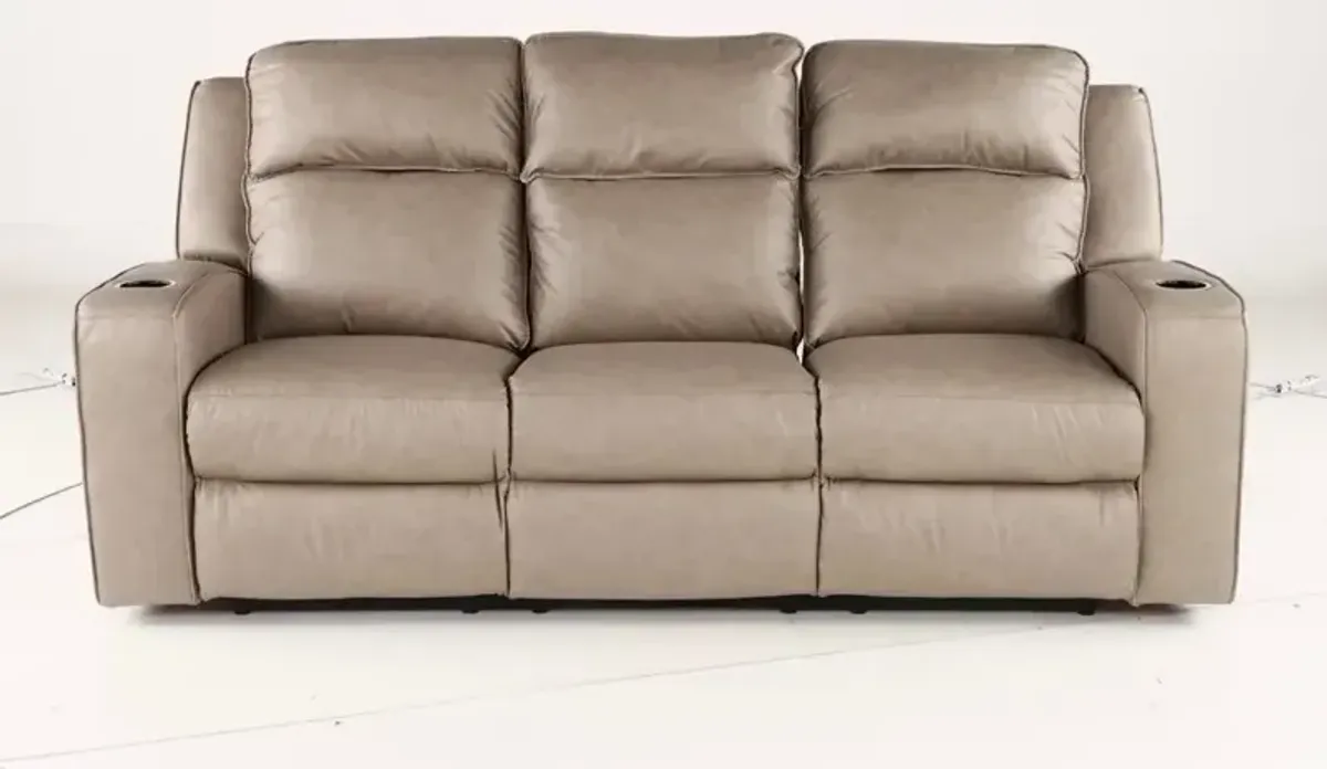 Lavenhorne Pebble Beige Reclining Sofa with Drop Down Table