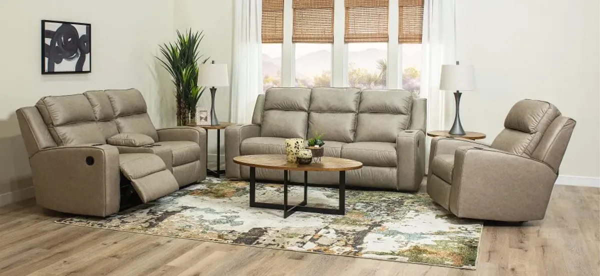 Lavenhorne Pebble Beige Reclining Sofa with Drop Down Table