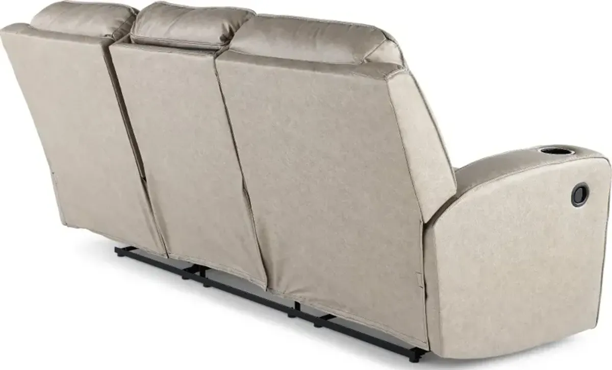 Lavenhorne Pebble Beige Reclining Sofa with Drop Down Table