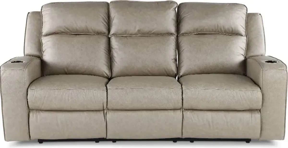 Lavenhorne Pebble Beige Reclining Sofa with Drop Down Table