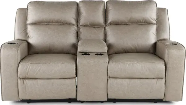 Lavenhorne Pebble Beige Reclining Loveseat with Center Console