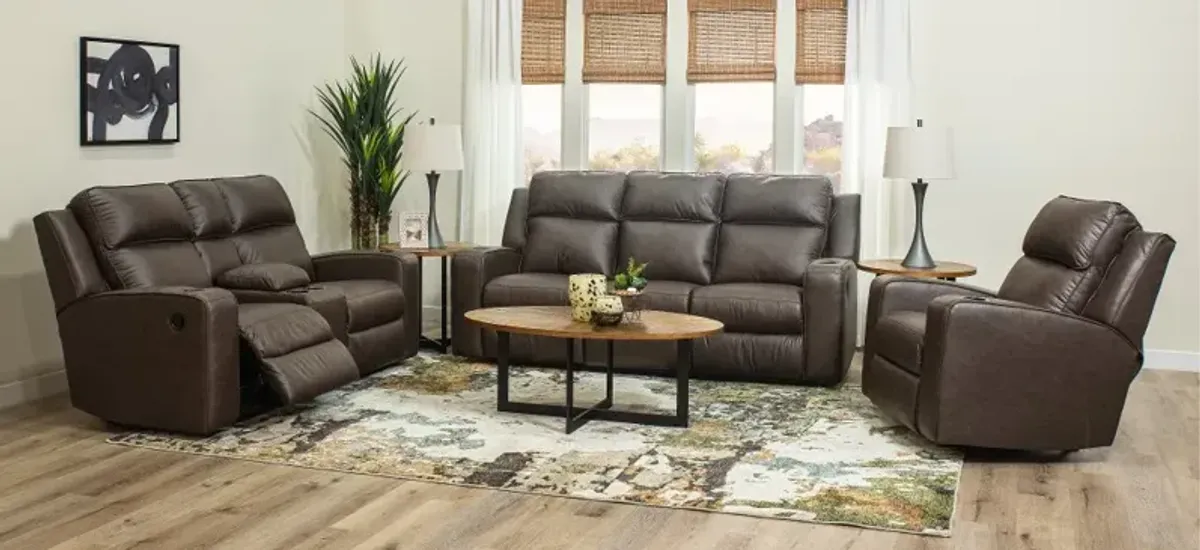 Lavenhorne Granite Dark Brown Reclining Sofa with Drop Down Table