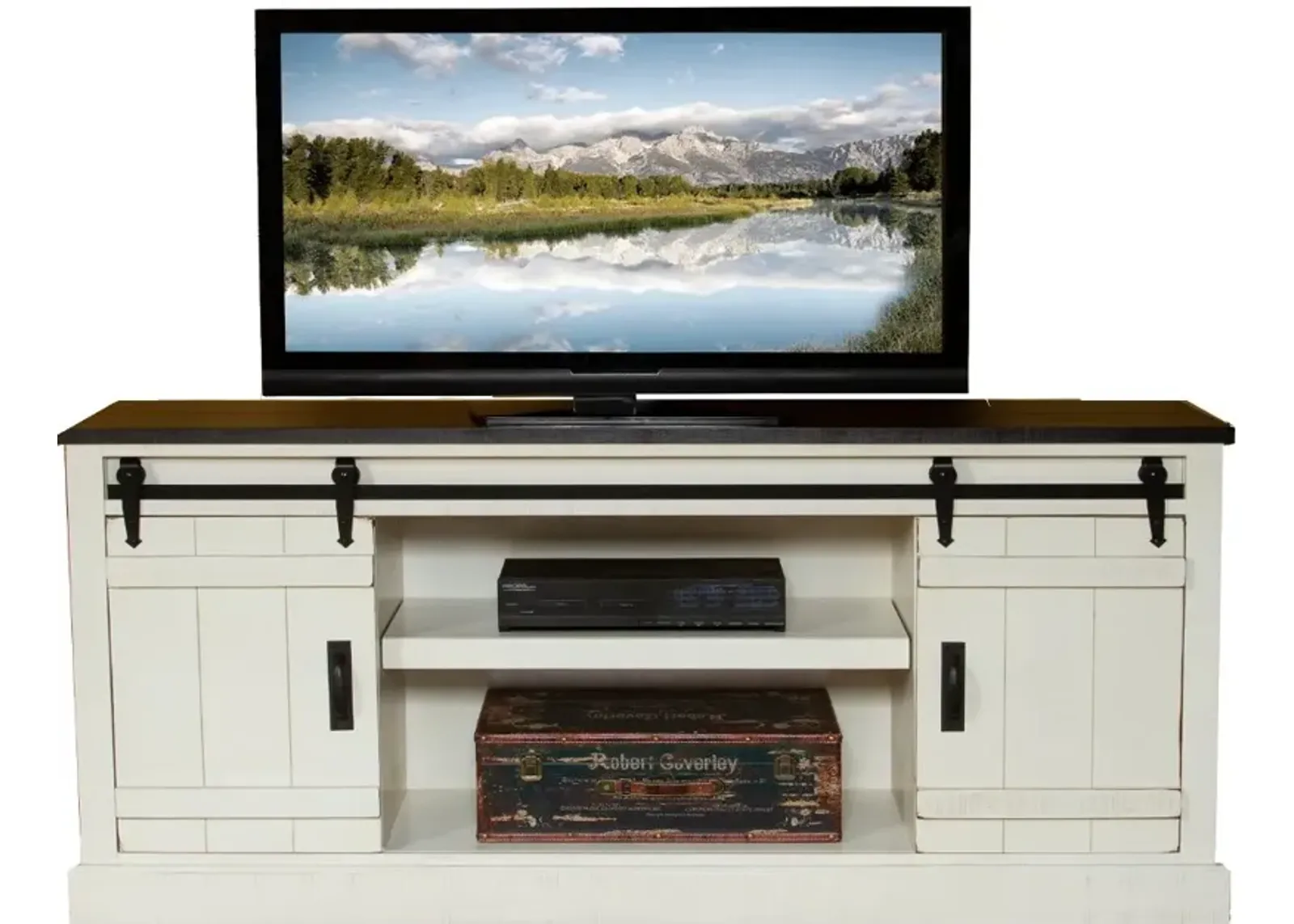 Descanso Two-Tone White and Brown 72" TV Stand