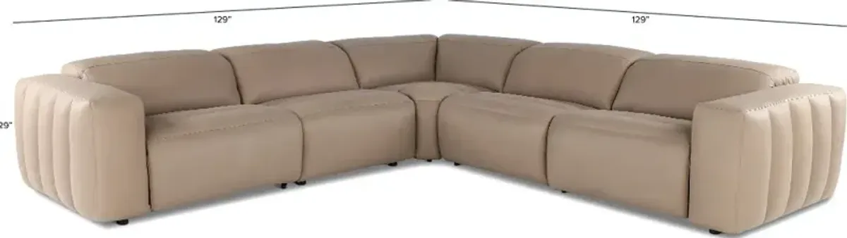 Marshmellow Cobblestone Leather 5 Piece Power Reclining Sectional