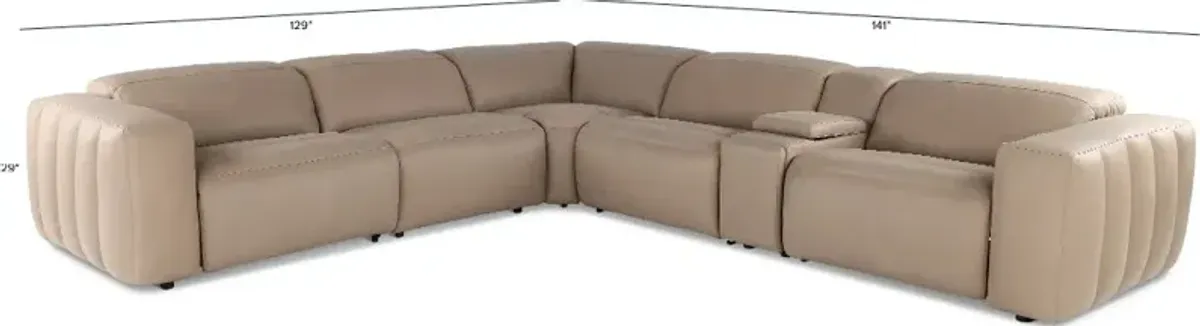 Marshmellow Cobblestone Leather 6 Piece Power Reclining Sectional