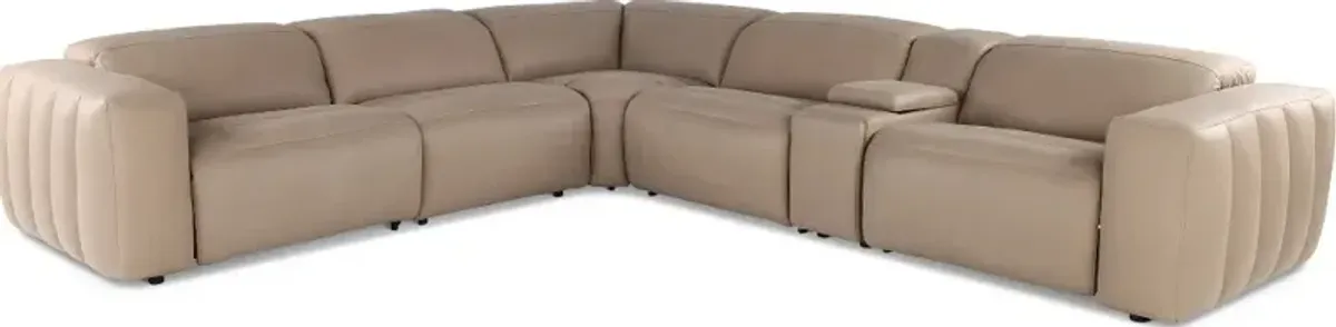 Marshmellow Cobblestone Leather 6 Piece Power Reclining Sectional