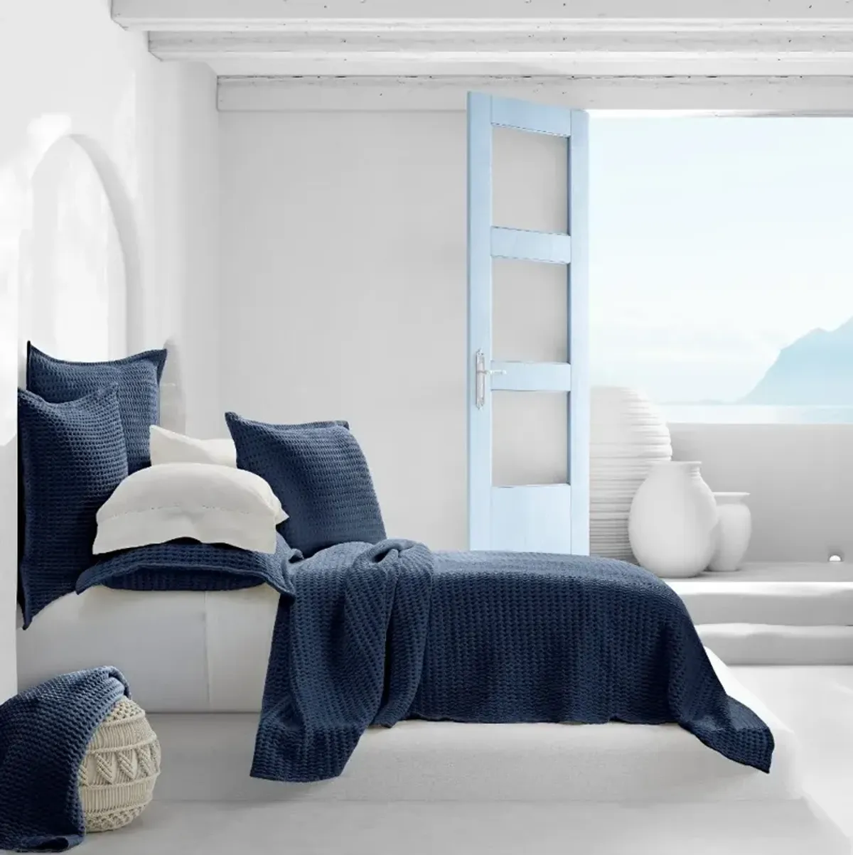 J. Queen Natural Pebble Beach Indigo Blue King Sham